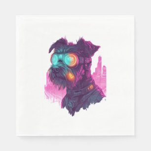 Serviette En Papier Cyberpunk Schnauzer - Chien néon futuriste