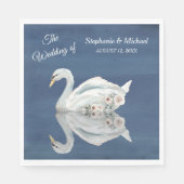 Serviette En Papier Cygne floral blanc sur Mariage bleu (Devant)