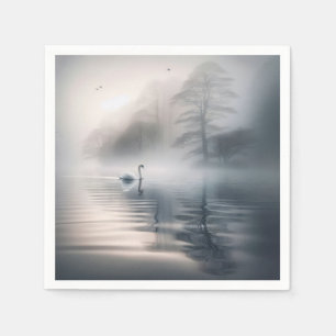 Serviette En Papier Cygne Solitaire Sur Le Lac Misty Morning