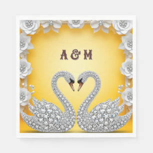 Serviette En Papier Cygnes Romantiques en Cristal de Diamant Scène Cha