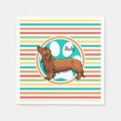 Serviette En Papier Dachshund aux cheveux longs; Bright Rainbow Stripe (Devant)