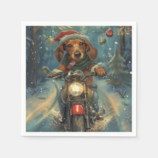 Serviette En Papier Dachshund Chien équitation moto Noël (Devant)