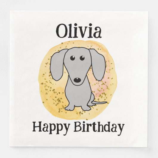 Serviette En Papier Dachshund Chien Joyeux Anniversaire Doxie mignonne (Devant)