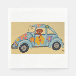 Serviette En Papier Dachshund dans une voiture hippie