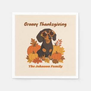 Serviette En Papier Dachshund de Thanksgiving Rétro Personnalisé 