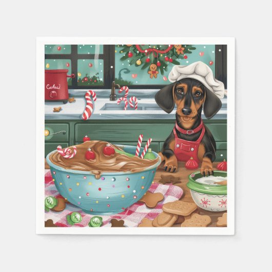 Serviette En Papier Dachshund Gîtes : Noël festif (Devant)