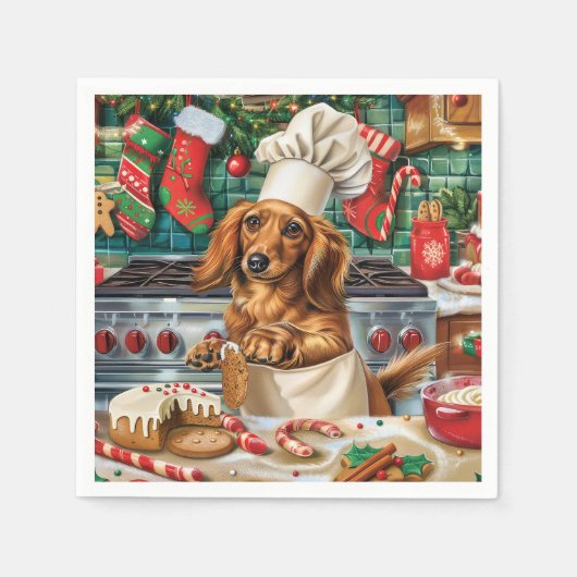 Serviette En Papier Dachshund Gîtes : Noël festif (Devant)