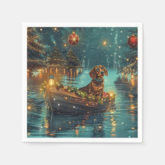 Serviette En Papier Dachshund Noël Festive Voyage (Devant)
