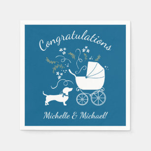 Serviette En Papier Dachshund Wiener Chien Baby shower Blue Boy