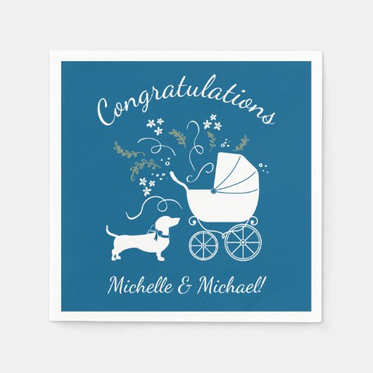 Serviette En Papier Dachshund Wiener Chien Baby shower Blue Boy (Devant)