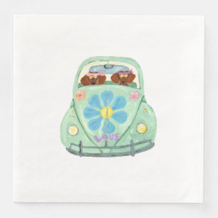 Serviette En Papier Dachshunds Hippies Dans Leur Voiture Fleurie D'Amo