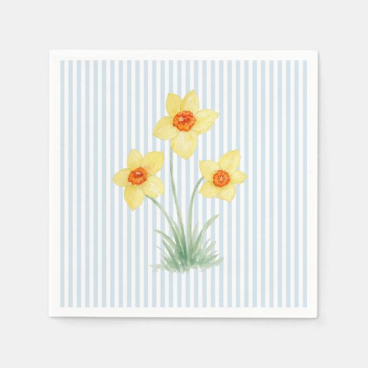 Serviette En Papier Daffodil Spring Flower Custom Wedding Blue Stripe (Devant)
