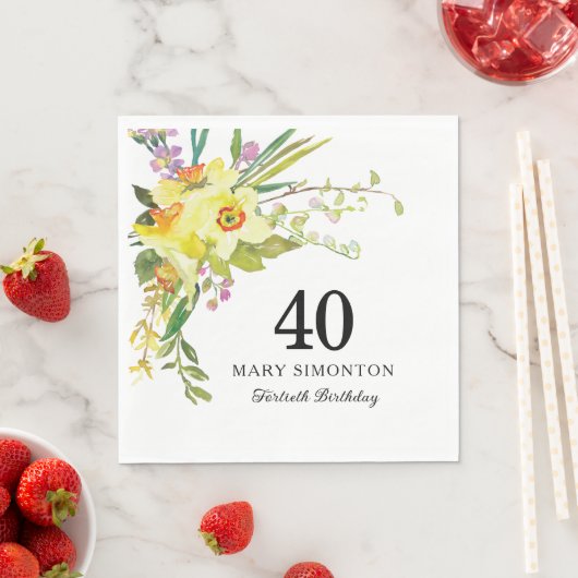 Serviette En Papier Daffodile jaune rustique 40e anniversaire (En situation)