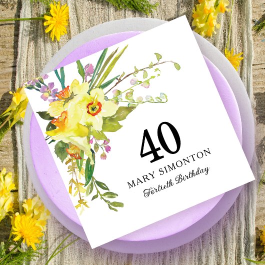 Serviette En Papier Daffodile jaune rustique 40e anniversaire