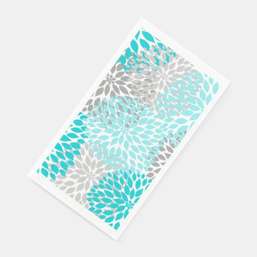 Serviette En Papier Dahlia Bouquet - Papier gris turquoise Serviettes (Coin)