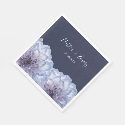 Serviette En Papier Dahlia fleurs lilas bleu marine bleu mariage flora (Coin)