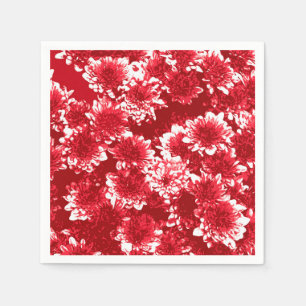 Serviette En Papier Dahlia Motif moderne, rouge foncé et blanc