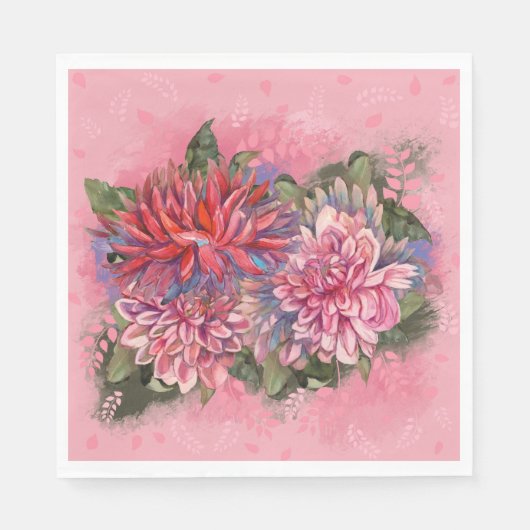 Serviette En Papier Dahlia rose Fleurs Vintages (Devant)