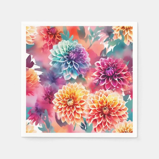 Serviette En Papier Dahlias Aquarelle Florale (Devant)