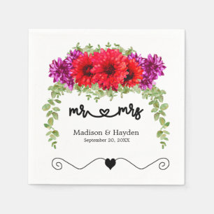 Serviette En Papier Dahlias d'automne et Chrysanthèmes Mariage Napkin