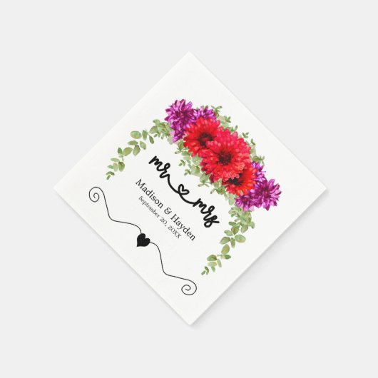 Serviette En Papier Dahlias d'automne et Chrysanthèmes Mariage Napkin (Coin)
