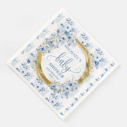Serviette En Papier Dainty pastel bleu fleurs or baby shower serviette (Coin)