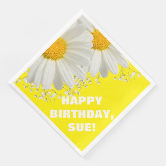 Serviette En Papier Daisies & Bébé Respiration Personnalisable Jaune c (Coin)