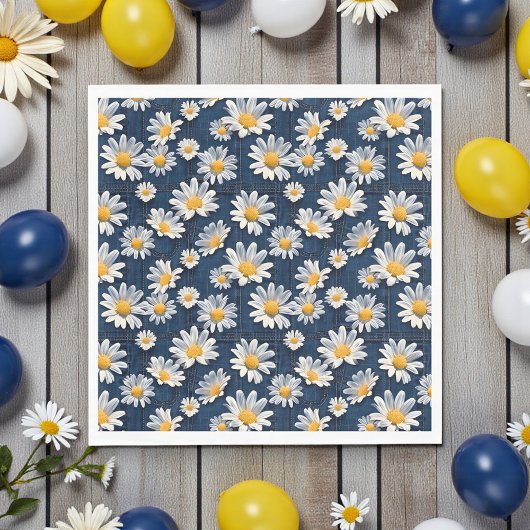 Serviette En Papier Daisies on Blue Denim Birthday 
