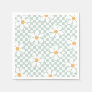 Serviette En Papier Daisy à carreaux rétro anniversaire vert menthe