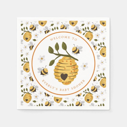 Serviette En Papier Daisy Beehive Bumblebee Bee Baby shower (Devant)