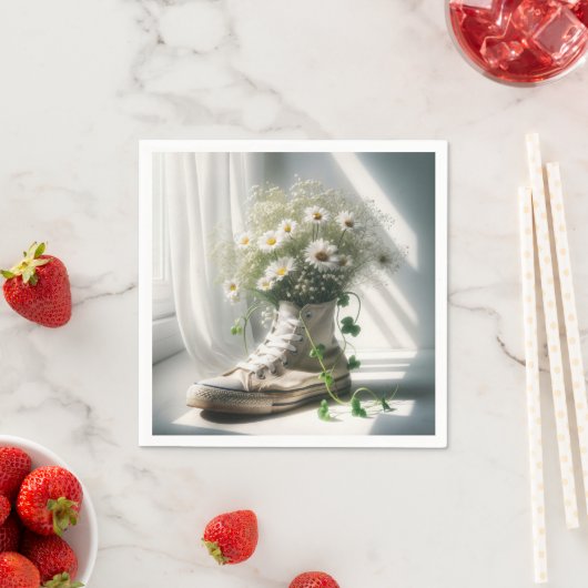 Serviette En Papier Daisy Bouquet dans un Basket blanc (En situation)