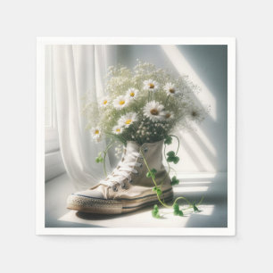 Serviette En Papier Daisy Bouquet dans un Basket blanc