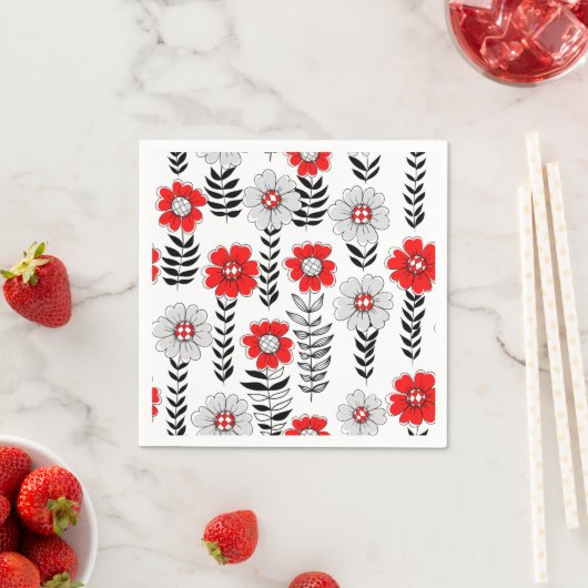 Serviette En Papier Daisy dooda en rouge et noir (En situation)