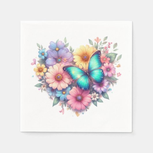 Serviette En Papier Daisy Flowers with a Beautiful Butterfly (Devant)