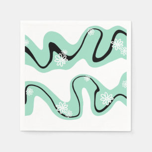 Serviette En Papier Daisy Groove en vert, noir et blanc