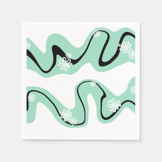 Serviette En Papier Daisy Groove en vert, noir et blanc (Devant)
