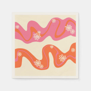 Serviette En Papier Daisy Groove - Rose, orange et crème