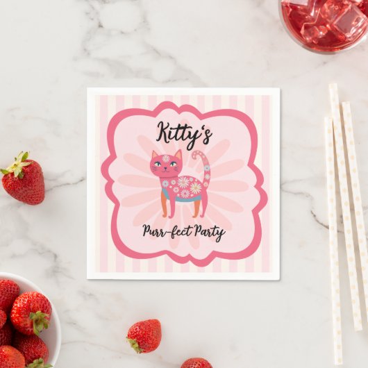 Serviette En Papier Daisy Kitty Visage Purr-fect fête d'anniversaire (En situation)