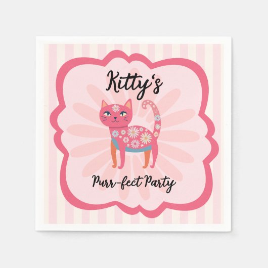 Serviette En Papier Daisy Kitty Visage Purr-fect fête d'anniversaire (Devant)