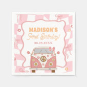 Serviette En Papier Daisy & Retro Van Pastel Super 1er anniversaire (Devant)