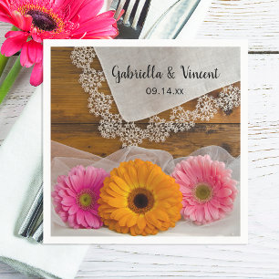 Serviette En Papier Daisy Trio et Mariage campagnard en dentelle Vinta
