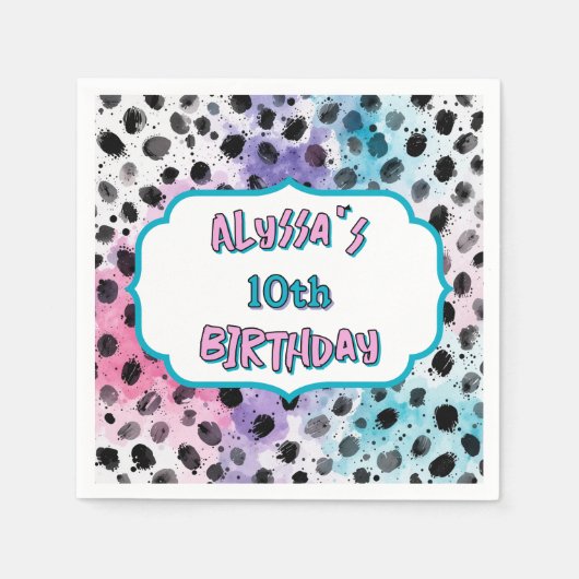 Serviette En Papier Dalmatie Spots Pastel Aquarelle Anniversaire (Devant)