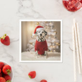 Serviette En Papier Dalmatien portant un pull de Noël rouge (En situation)