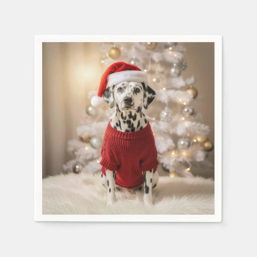 Serviette En Papier Dalmatien portant un pull de Noël rouge (Devant)