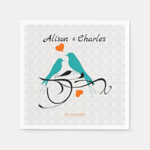 Serviette En Papier Damas Blanches Et Oiseaux