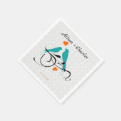 Serviette En Papier Damas Blanches Et Oiseaux (Coin)