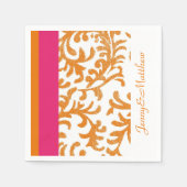 Serviette En Papier Damas florales orange et rose chaud (Devant)