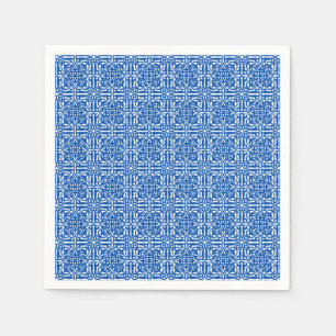 Serviette En Papier Damas médiéval Fleur de lis, bleu cobalt