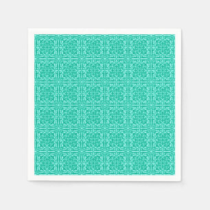 Serviette En Papier Damas médiévale Fleur-de-lis, turquoise & aqua