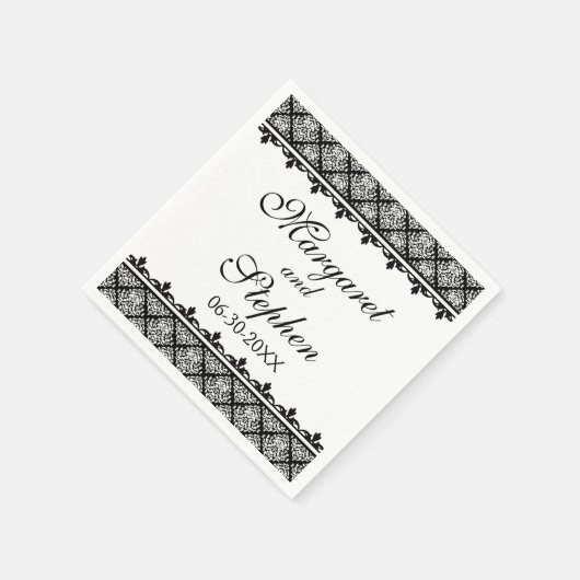 Serviette En Papier Damas noir et blanc (Coin)